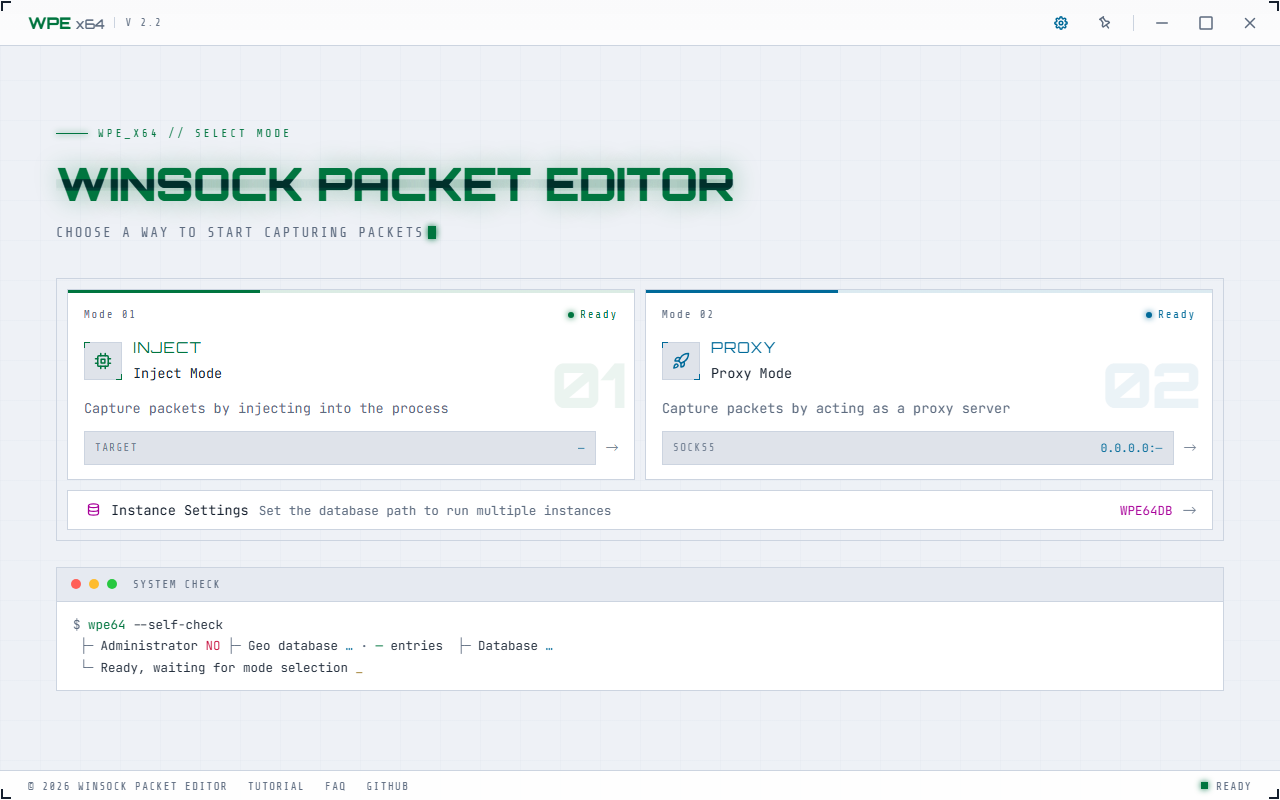 WPE x64 home screen in the light theme